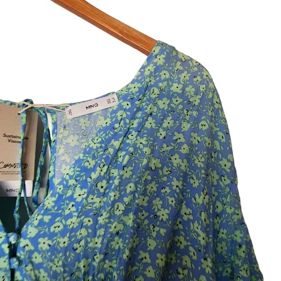 Mango Flowy Flower Printed Dress size 18 NWT Blue Green Button Front 3XL - Picture 8 of 15